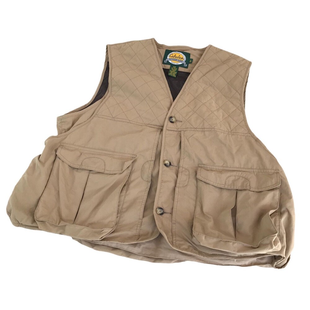 Cabela’s Fishing Vest Men's XL Khaki Pockets Outdoor Mesh Lining  Button Up